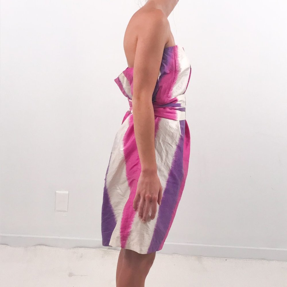 Adam AS-IS 6 Silk Tie Dye Stripe Strapless Dress Glam Valentines Day - Picture 7 of 13